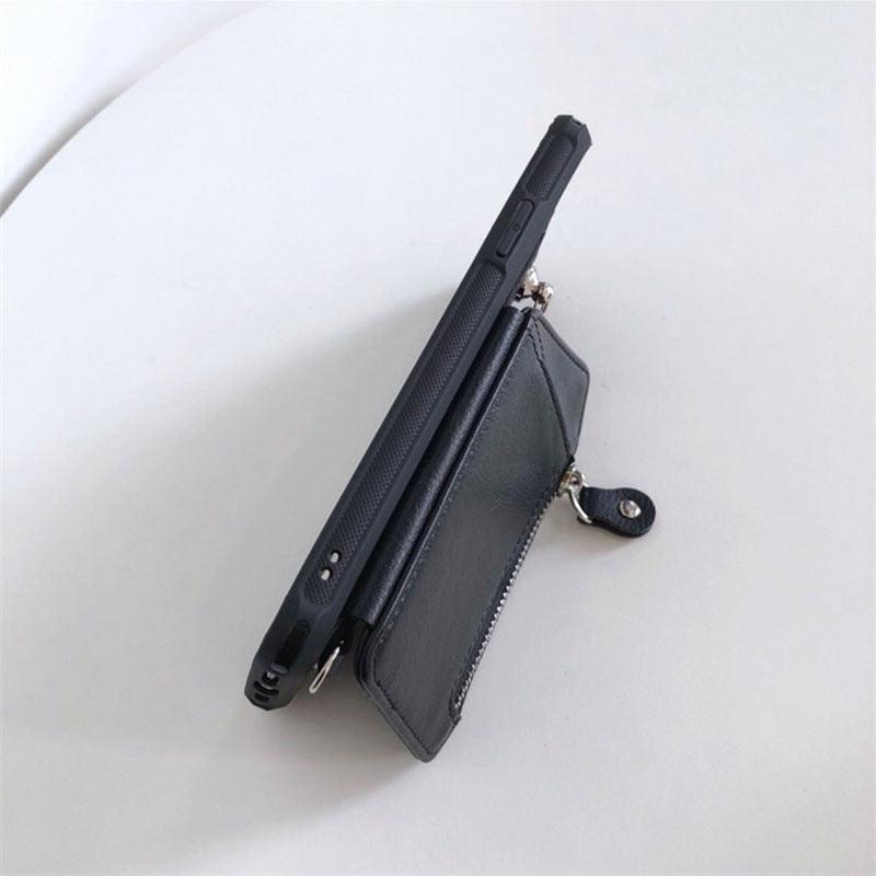 Funda cruzada de cuero de lujo con correa para billetera para iPhone