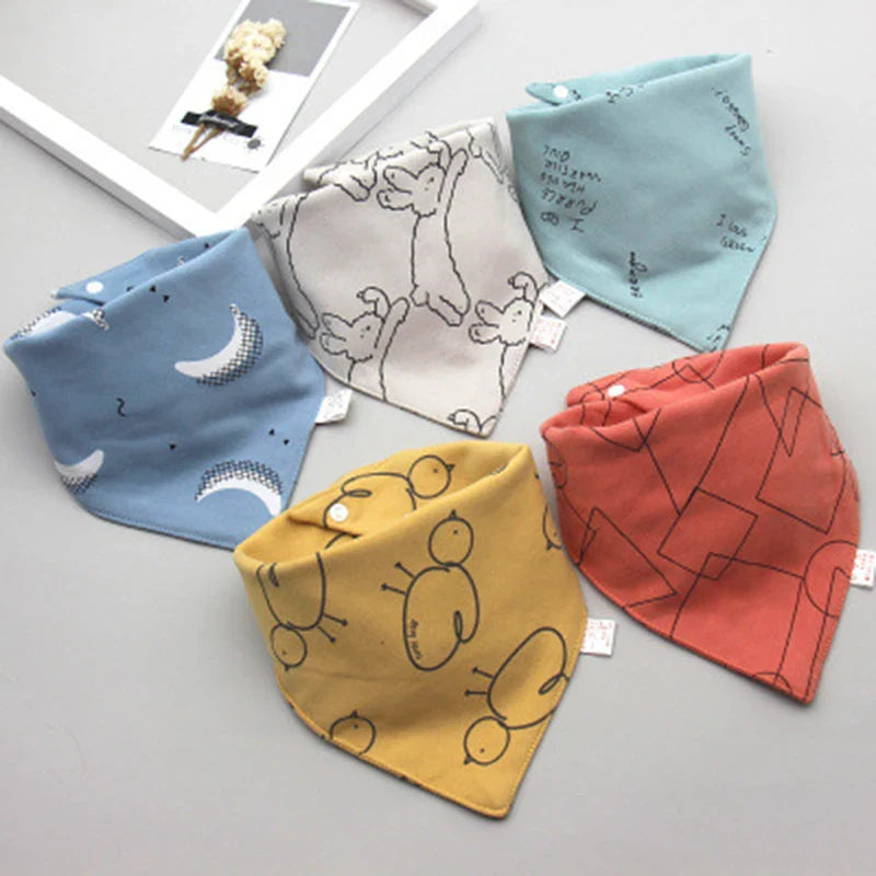 5Pcs/Set Baby Bibs Triangle Double Cotton Bandana Bibs Baby Boys Girls Babador Feeding Smock Infant Burp Cloth Baby Saliva Towel - Korvel