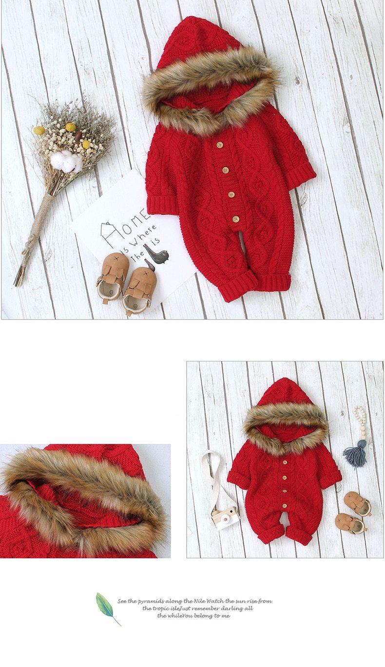 Manteau Chaud Elegant Baby - Combinaison Tricotée à Capuche pour Nouveau-nés