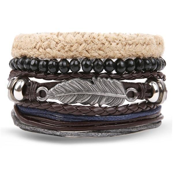 Vintage Black Bead Leather Bracelet for Men and Women