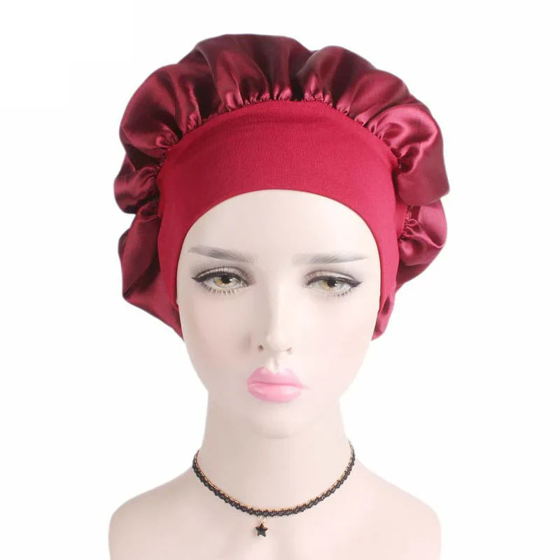 1pc Adjust Solid Satin Bonnet Hair Styling Cap Long Hair Care Women Night Sleep Hat Silk Head Wrap Shower Cap Hair Styling Tools - Korvel