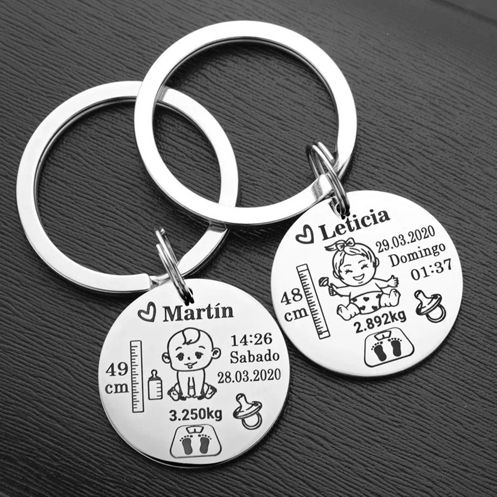 Lovely Personalized Baby Boys Girls Keychain  Name Birth Weight Height For Newborn Commemorate New Mom Dad Gift Keyring P026_C - Korvel
