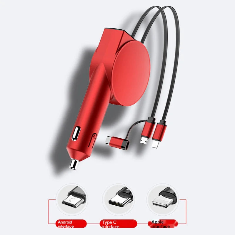 Vogek 3-in-1 Car Charger 60W Super Fast Charging for iPhone Xiaomi Huawei Samsung with Telescopic Charging Cables and Adapters - Korvel