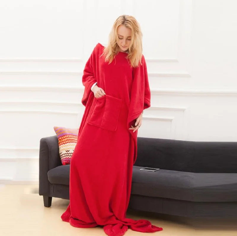 Winter Hooded Pocket Blankets Warm Soft coral TV blanket - Korvel