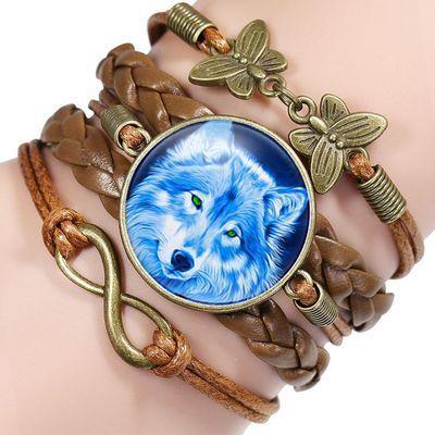 Classic Retro Wolf Head Leather Bracelet for Men & Women