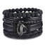 Vintage Black Bead Leather Bracelet for Men and Women