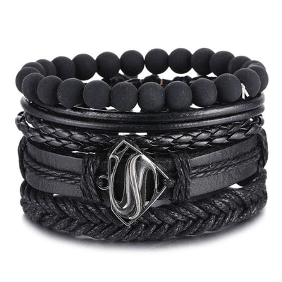 Vintage Black Bead Leather Bracelet for Men and Women