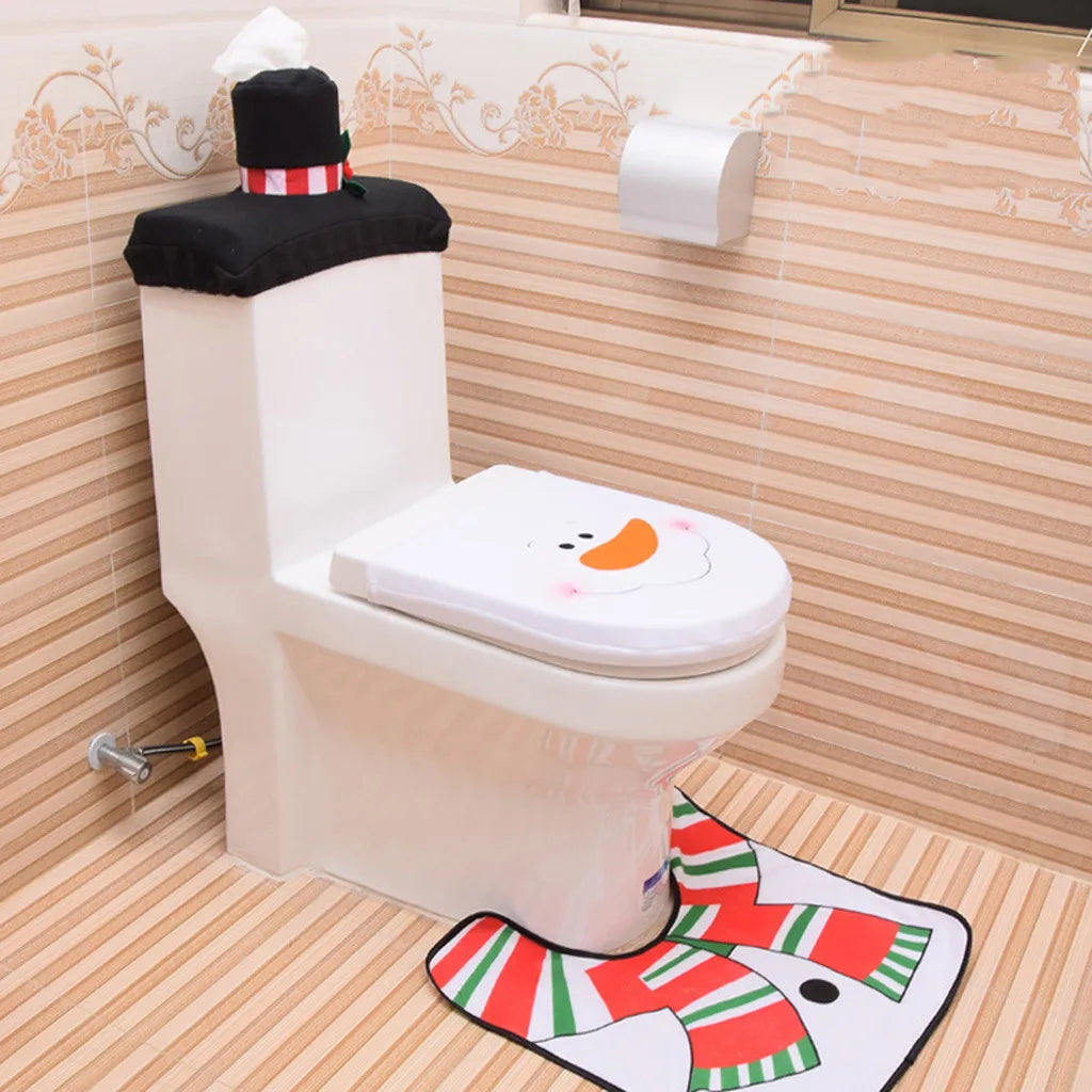 3PC Christmas Closestool Cover Santa Claus Toilet Seat And Tissue Cover Set Christmas Decorations For Bathroom Mat kerst decorat - Korvel