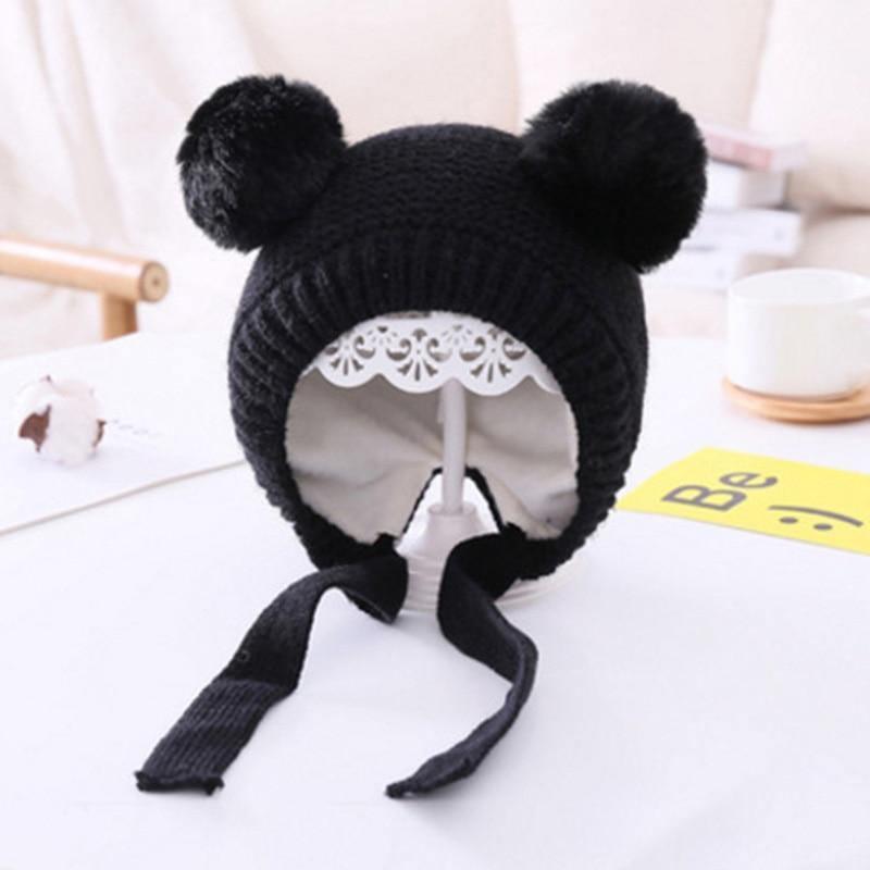 Handmade Modern Trend Winter Knitted Baby Hat with Double Pompoms