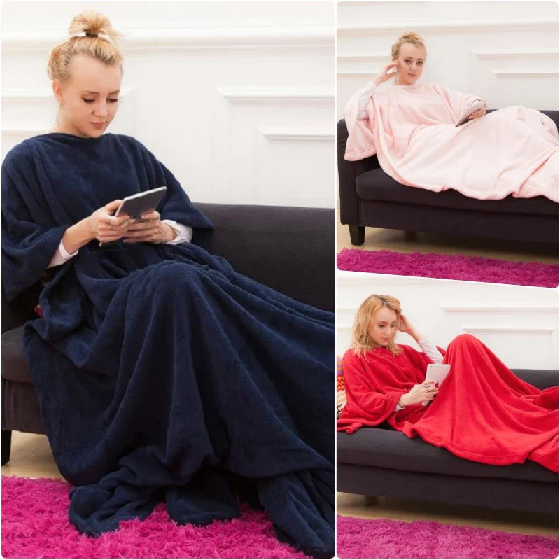 Winter Hooded Pocket Blankets Warm Soft coral TV blanket - Korvel