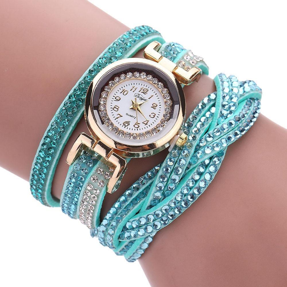 Montre Bracelet en Rhinestones pour Femmes en Quartz Doré Élégant
