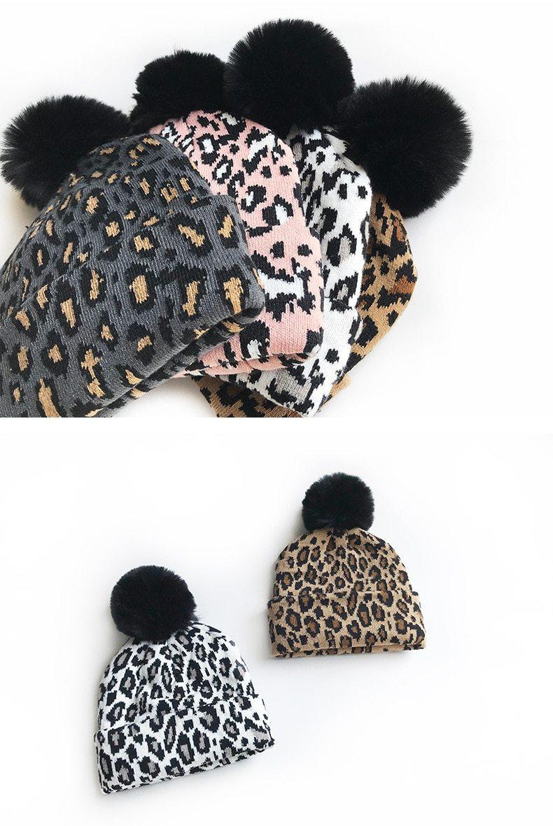 Elegant Leopard Design Winter Hats for Mothers and Children