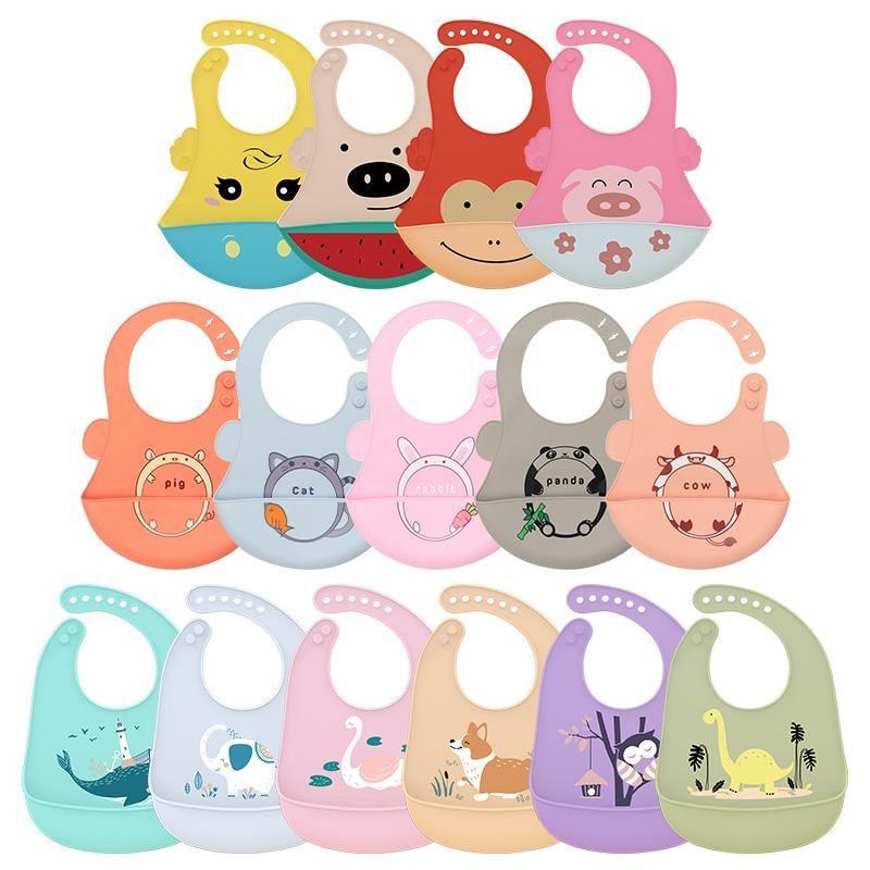 Bavoirs en silicone ajustables avec des designs de dessins animés amusants