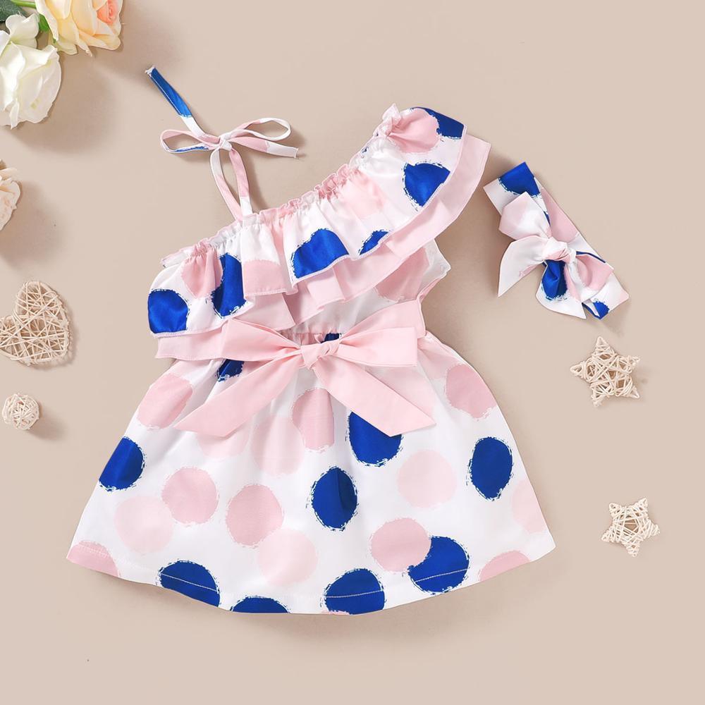 Robe sans manches à pois mignonne pour bébé fille avec ensemble de bandeau