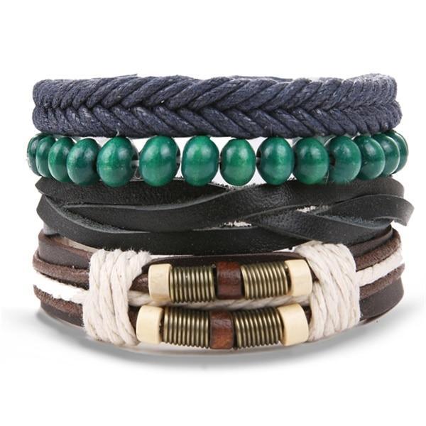 Vintage Black Bead Leather Bracelet for Men and Women