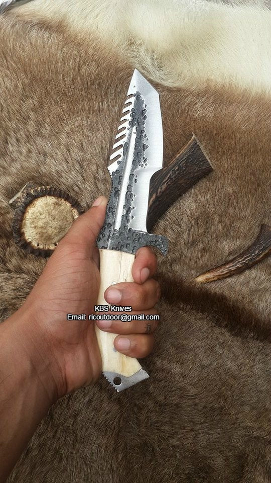 Premium Custom 1095 Steel Tanto Tracker Knife - Full Tang Bone Handle, 10.5" with Leather Sheath | Perfect for Outdoor Adventures | KBS Kniv - Korvel