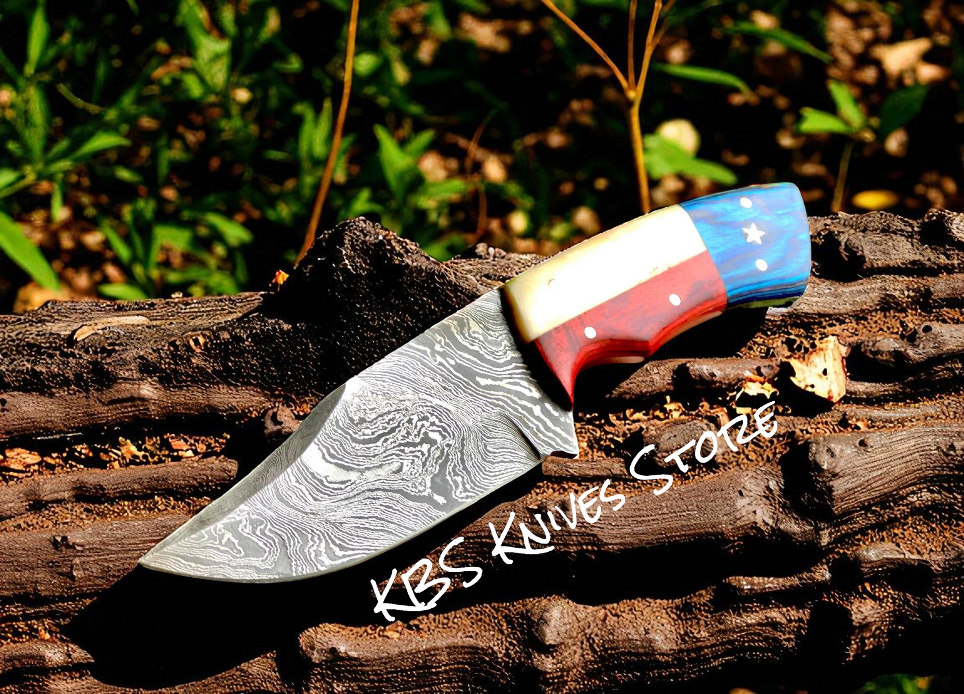 Texas Pride Handcrafted Damascus Skinning Knife with Flag Handle - Korvel