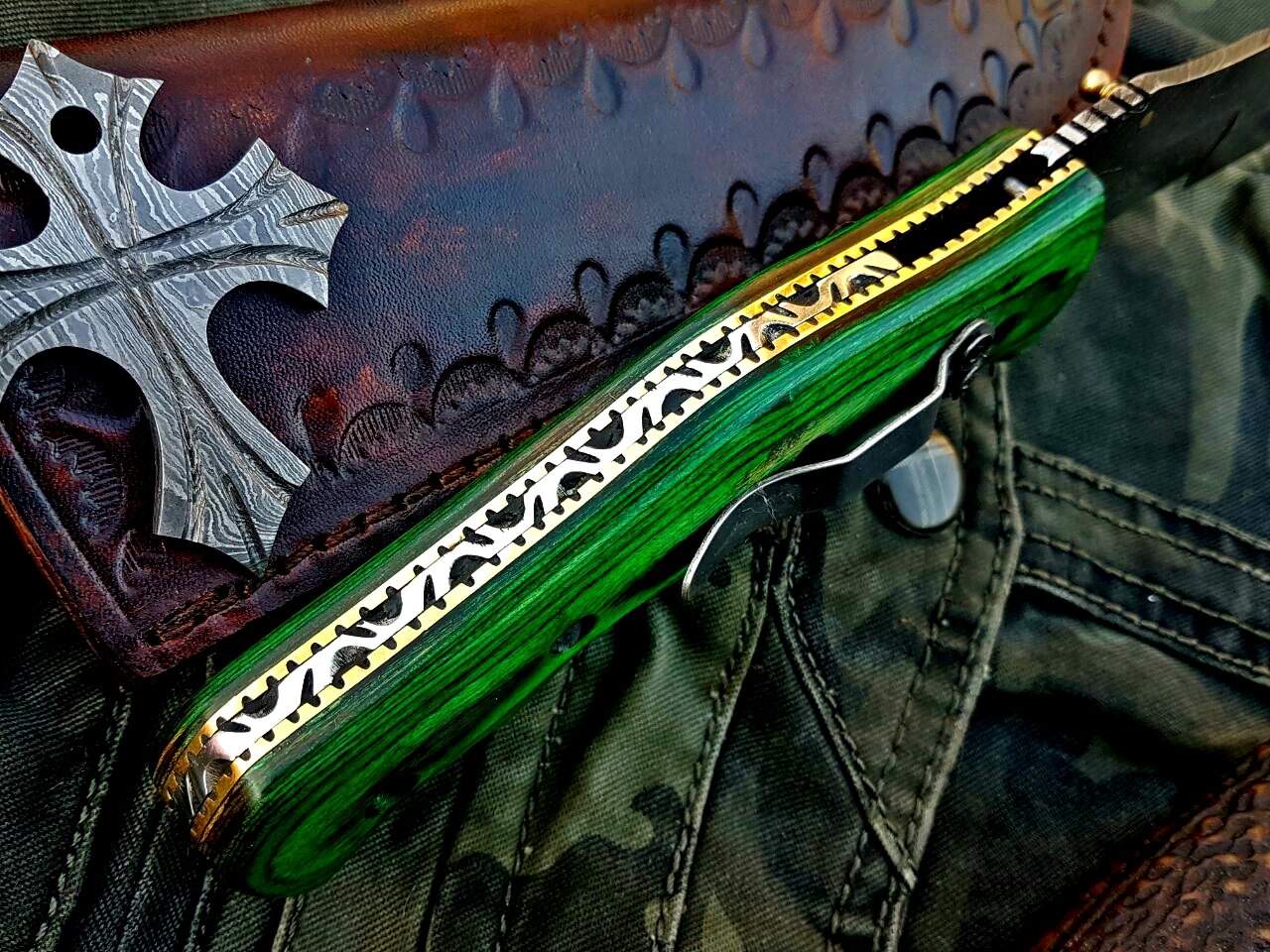 Premium Custom Damascus Steel Tanto Folding Knife - Ultimate Tactical Companion for Survival & Adventure | KBS Knives - Korvel