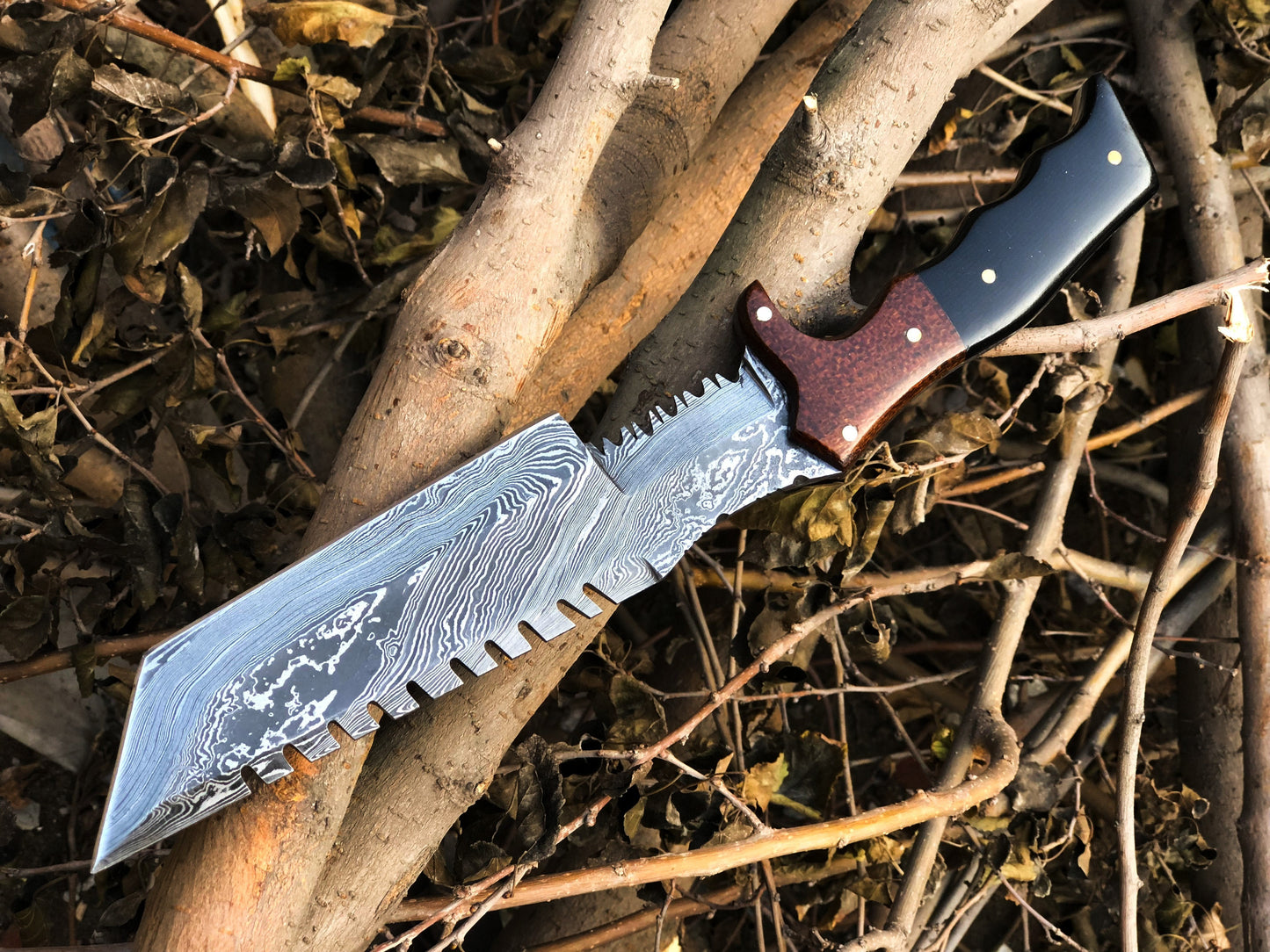 Premium Custom Damascus Steel Tanto Tactical Knife - Perfect for Survival and Outdoor Adventures | KBS Knives - Korvel