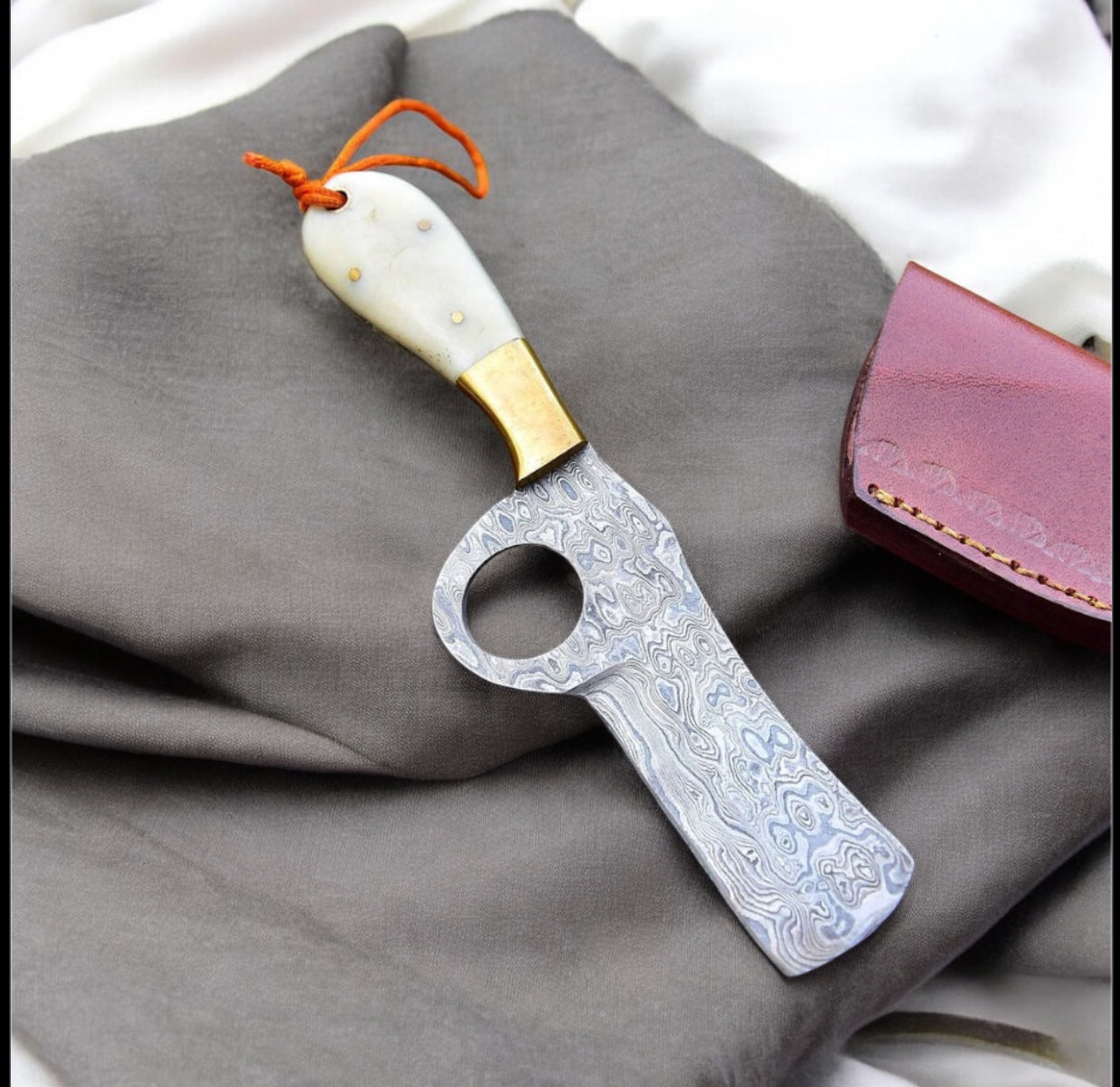 Premium Western Belt Knife – Damascus Steel & Camel Bone with Leather Sheath - Korvel