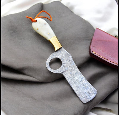 Premium Western Belt Knife – Damascus Steel & Camel Bone with Leather Sheath - Korvel