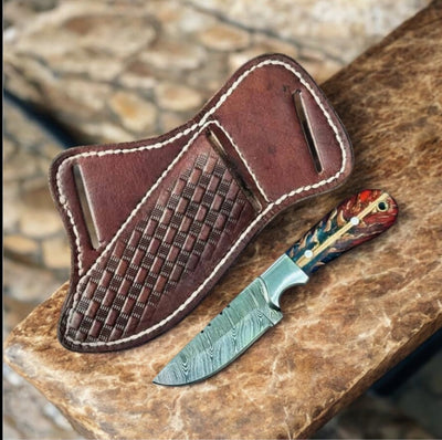 Premium Western Fixed Blade Knife – Handcrafted Damascus Steel with Leather Sheath - Korvel
