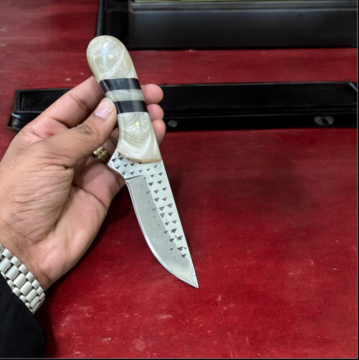 Exceptional Artisan Cowboy Knife – 8" Rasp Blade, Durable Resin Handle & Leather Sheath - Korvel