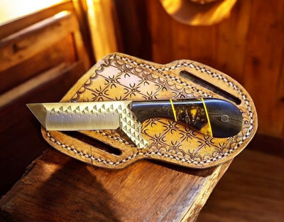 Artisan Tanto Bull Cutter Knife - 7.5" Rasp File Steel with Unique Epoxy Resin Handle - Korvel