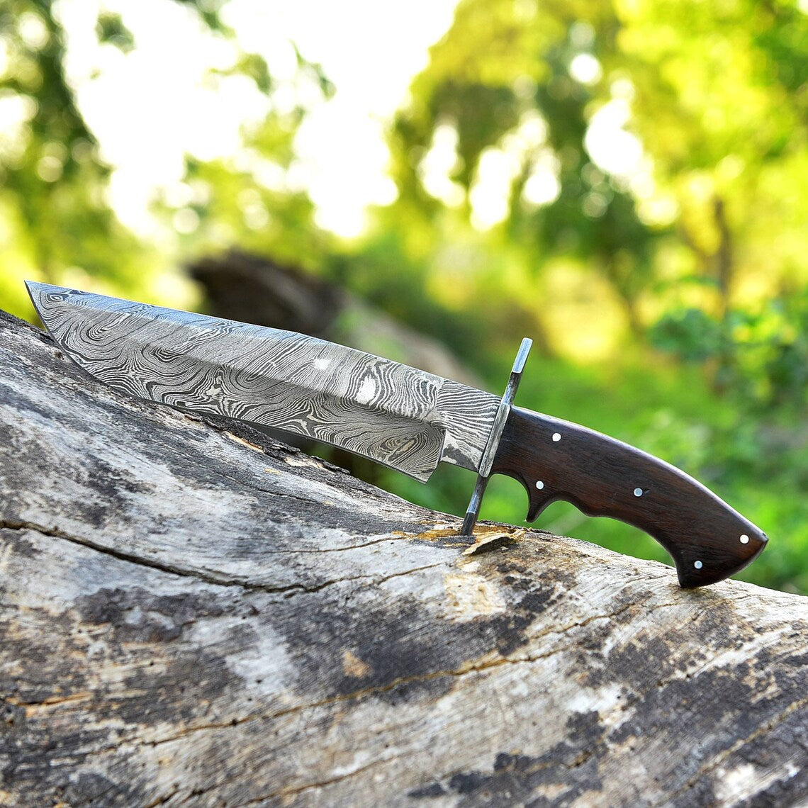 Premium 13" Handmade Bowie Knife with Damascus Steel Blade and Elegant Rosewood Handle - Korvel