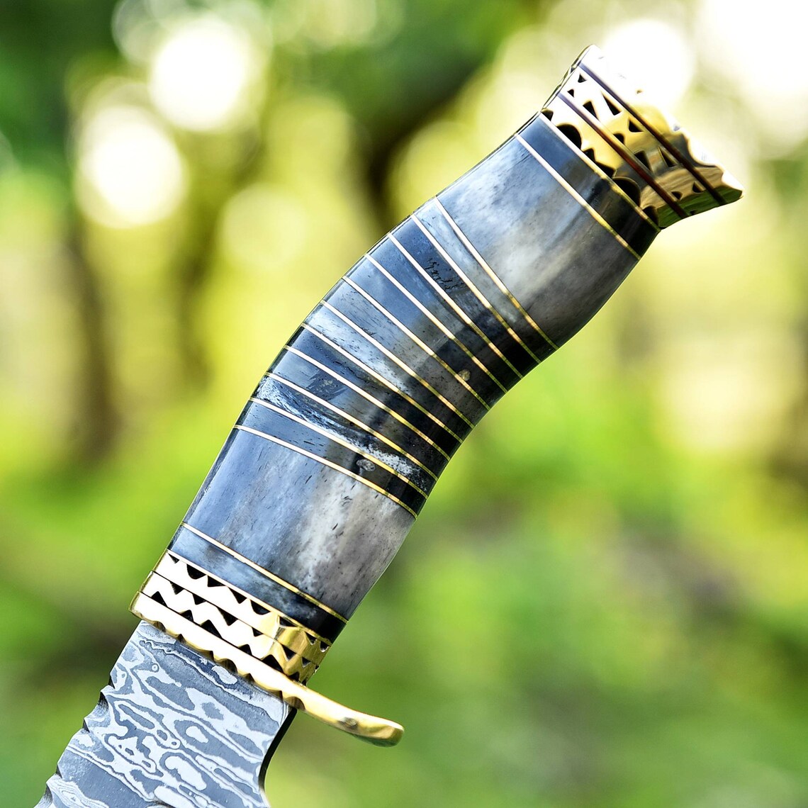 Exquisite 13" Bowie Knife with Damascus Steel Blade and Camel Bone Handle - Korvel