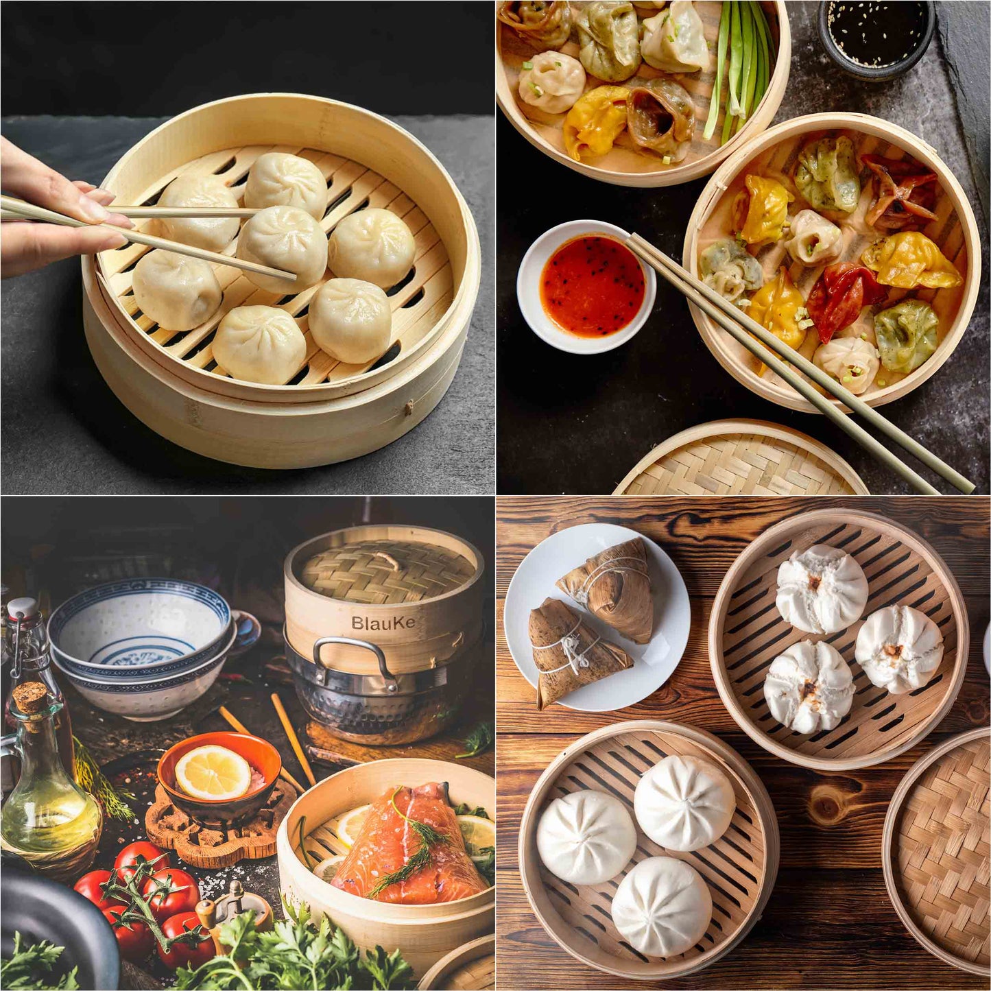 Bamboo Steamer Basket Set – 10" 2-Tier Dumpling & Vegetable Steamer with Accessories - Korvel