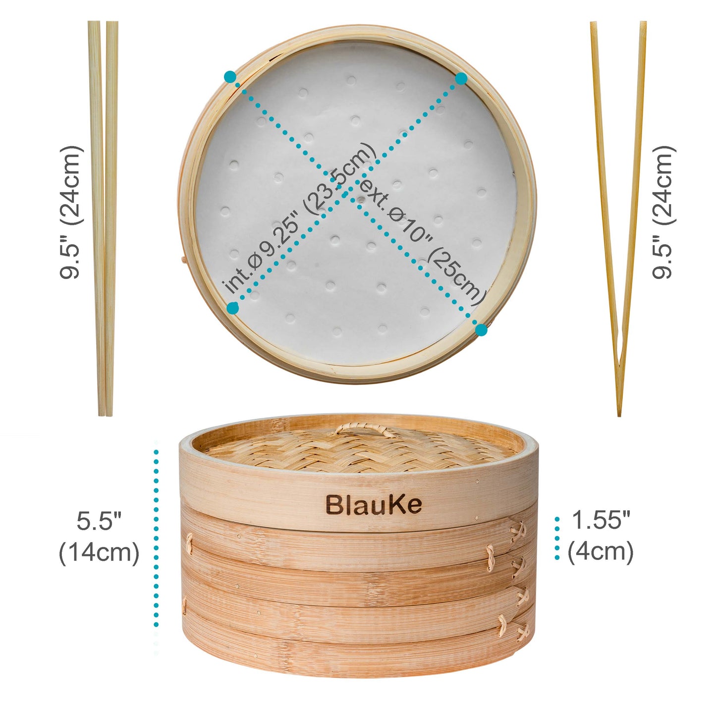 Bamboo Steamer Basket Set – 10" 2-Tier Dumpling & Vegetable Steamer with Accessories - Korvel