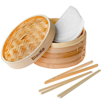 Bamboo Steamer Basket Set – 10" 2-Tier Dumpling & Vegetable Steamer with Accessories - Korvel