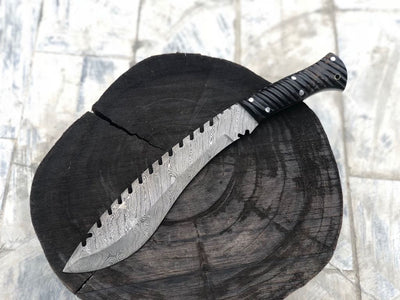 Premium Handmade Damascus Kukri with Leather Sheath - Korvel