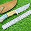 Artisan Damascus Steel Hunting Knife – Olive Wood & Resin Grip with Leather Sheath - Korvel