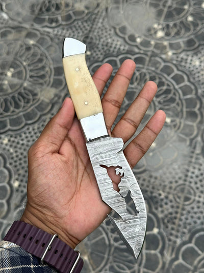 Exquisite Handmade Damascus Steel Knife with Camel Bone Handle – Belt Sheath Included - Korvel