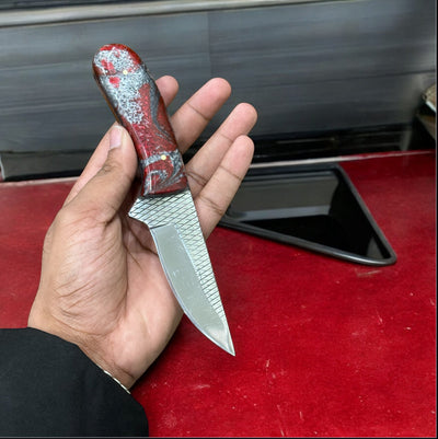 Authentic Handmade Cowboy Knife – Rasp Steel Blade with Ergonomic Resin Handle & Leather Sheath - Korvel