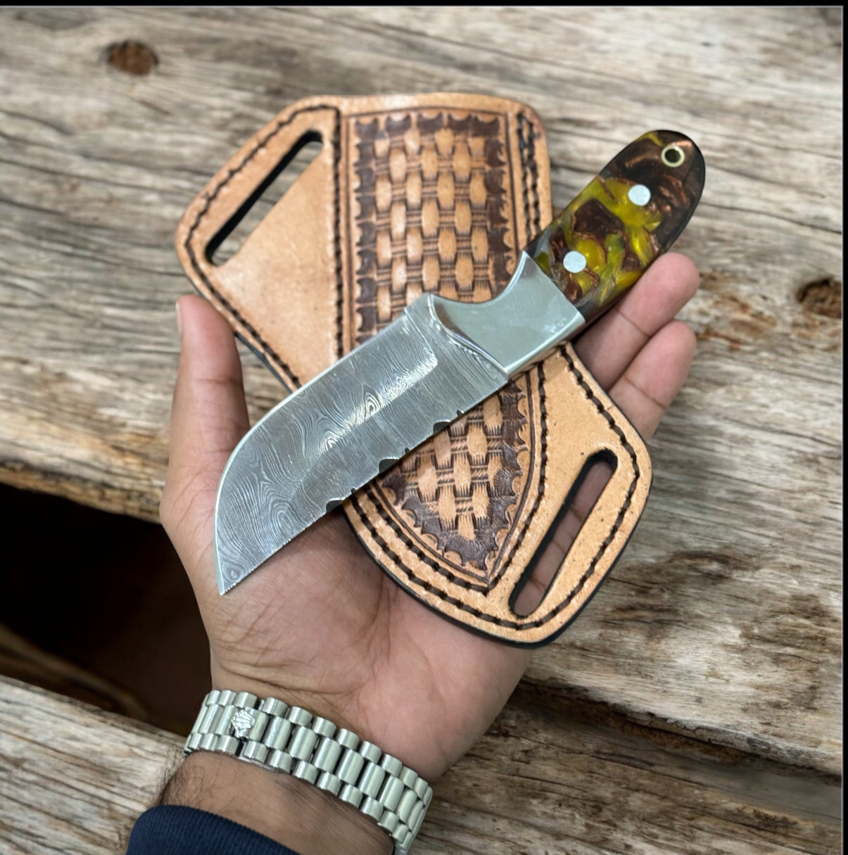 Rustic Cowboy Belt Knife | Durable Rasp Steel Blade & Buffalo Horn Grip with Leather Sheath - Korvel