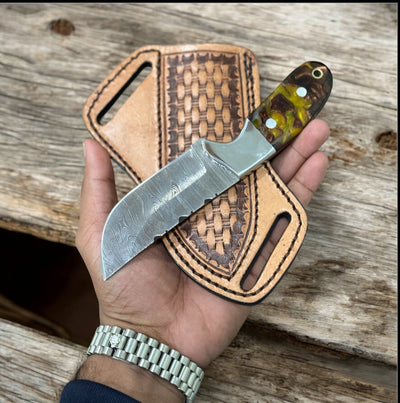 Rustic Cowboy Belt Knife | Durable Rasp Steel Blade & Buffalo Horn Grip with Leather Sheath - Korvel