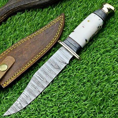 Premium Hand-Forged Colorado Bowie Knife – 11" Damascus Steel Blade with Brass Guard & Resin Handle - Korvel