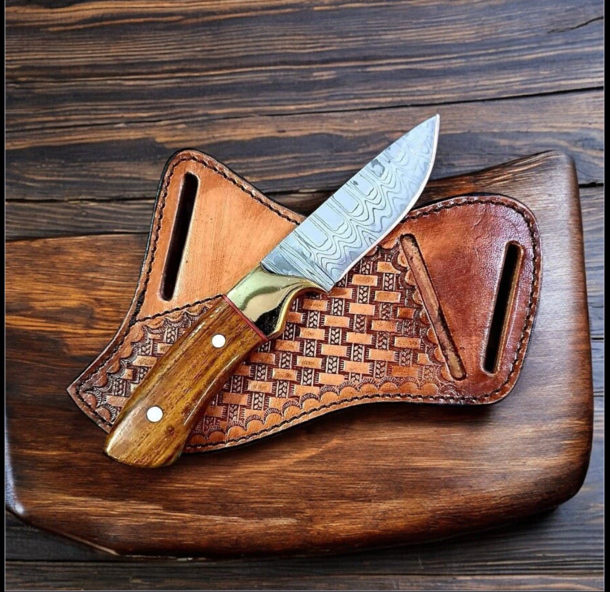 Premium Damascus Steel Fixed Blade Knife with Rosewood Handle