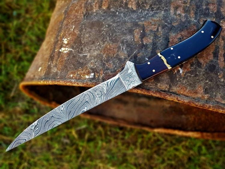 Premium Custom Damascus Steel Fillet Knife – 13-Inch Buffalo Horn & Rosewood Grip - Korvel