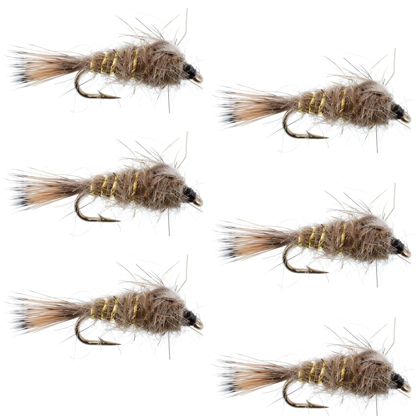 Premium Gold Ribbed Hares Ear Nymphs - 6 Pack - Size 12 - Korvel