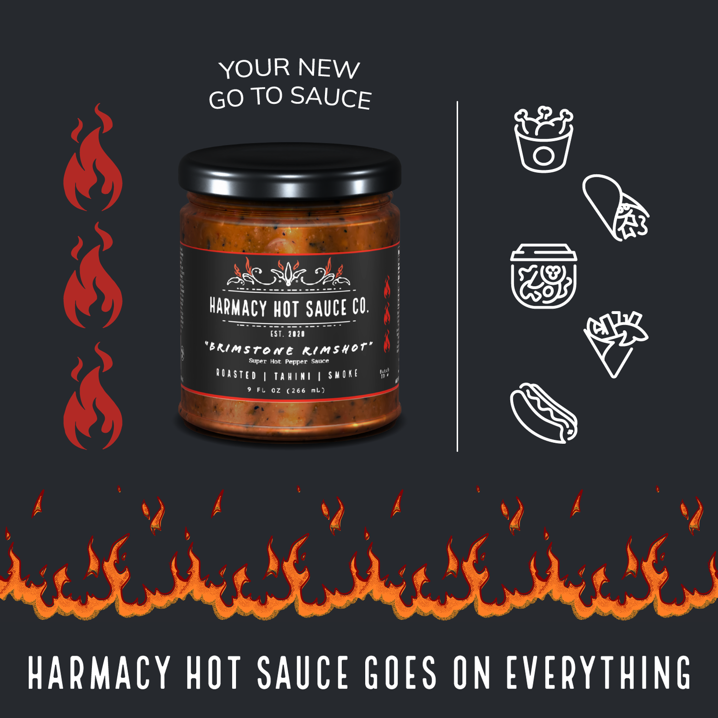 Brimstone Inferno - Sauce Tahini Extra Piquante et Poivrons Rouges Rôtis (9oz)