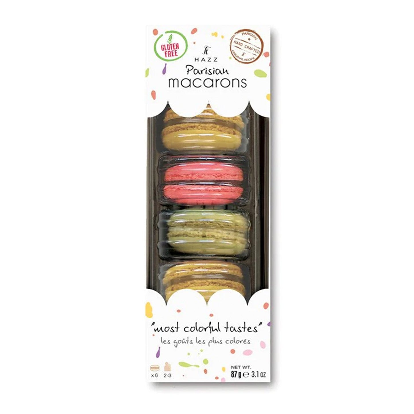 Hazz Macaron Pistacho, Plátano y Fresa 87 g (3,1 oz) – Elegante surtido francés