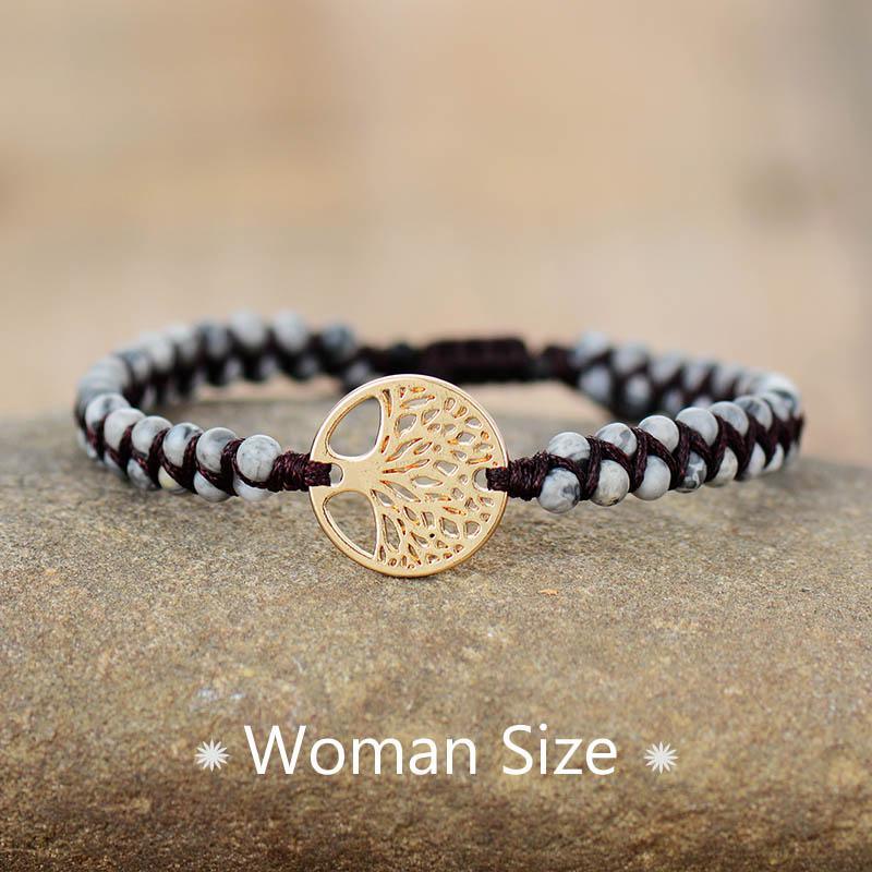 Luxury Handmade Tree Charm Bracelet - African Jasper Braided Design
