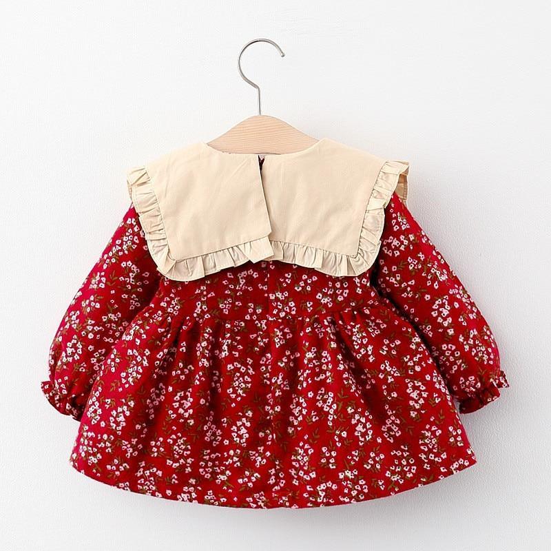 Vestido de Manga Larga con Cuello de Lazo para Niñas Pequeñas de Otoño