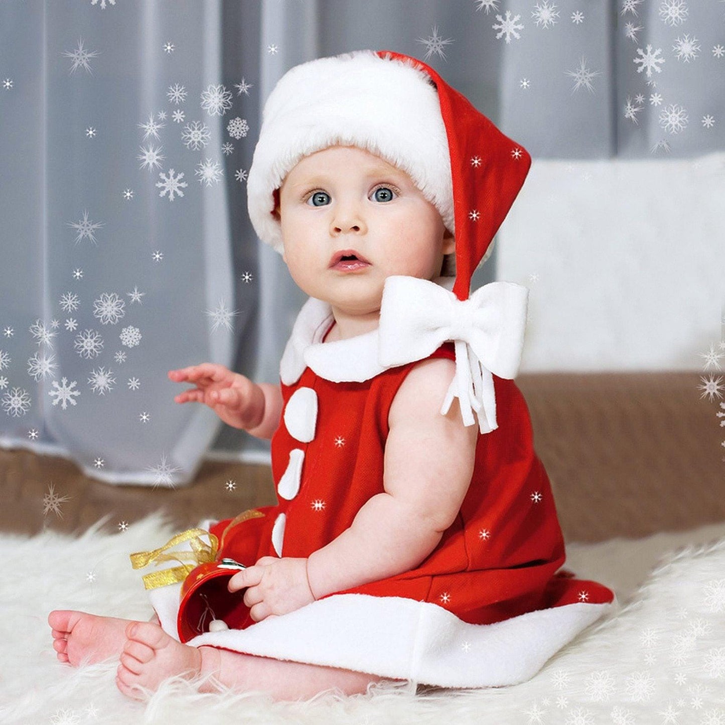 Ensemble Robe de Princesse de Noël et Chapeau Nœud pour Nouveau-nés