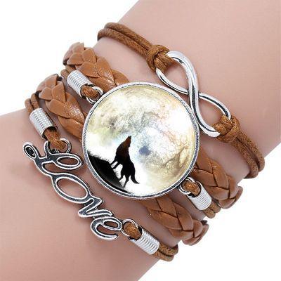 Classic Retro Wolf Head Leather Bracelet for Men & Women