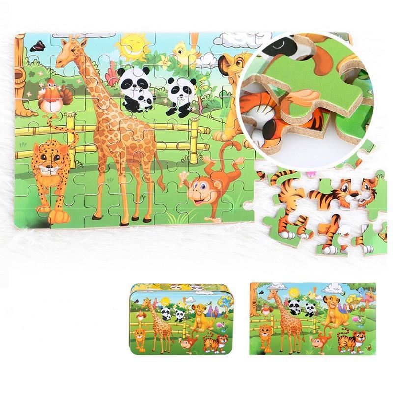 60-Piece Cartoon Animal Wooden Puzzle for Kids - Educational Fun Toy - Korvel